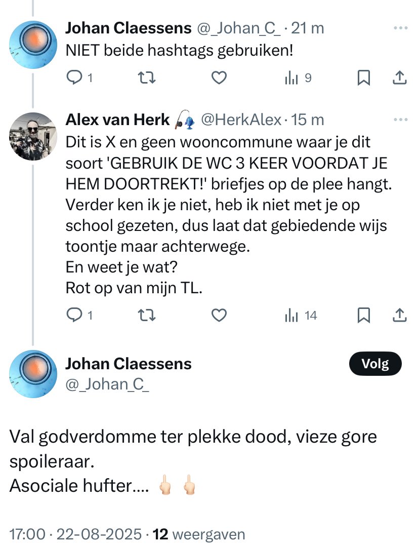 Goed contact met de hashtag Gestapo van #benbvolliefde 
Deze imbeciel was nummer 3 die onder mijn post ging hangen ‘mit ein Befehl’.