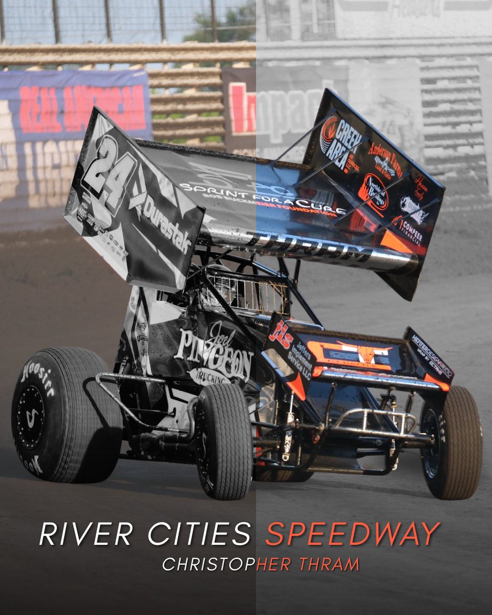 𝐑𝐀𝐂𝐄𝐃𝐀𝐘 𝐈𝐍 𝐍𝐃 𝐏𝐓. 𝟏 🏁

📍: <a href="/RiverCitiesND/">River Cities Speedway</a> 
🏎️: <a href="/WorldofOutlaws/">World of Outlaws</a> 
🎟️: At the Track
⏰: 6:30PM Hot Laps
📺: <a href="/dirtvision/">DIRTVision</a> 
⏱️: <a href="/MyRacePass/">MyRacePass</a> 
📸: @mikerauba