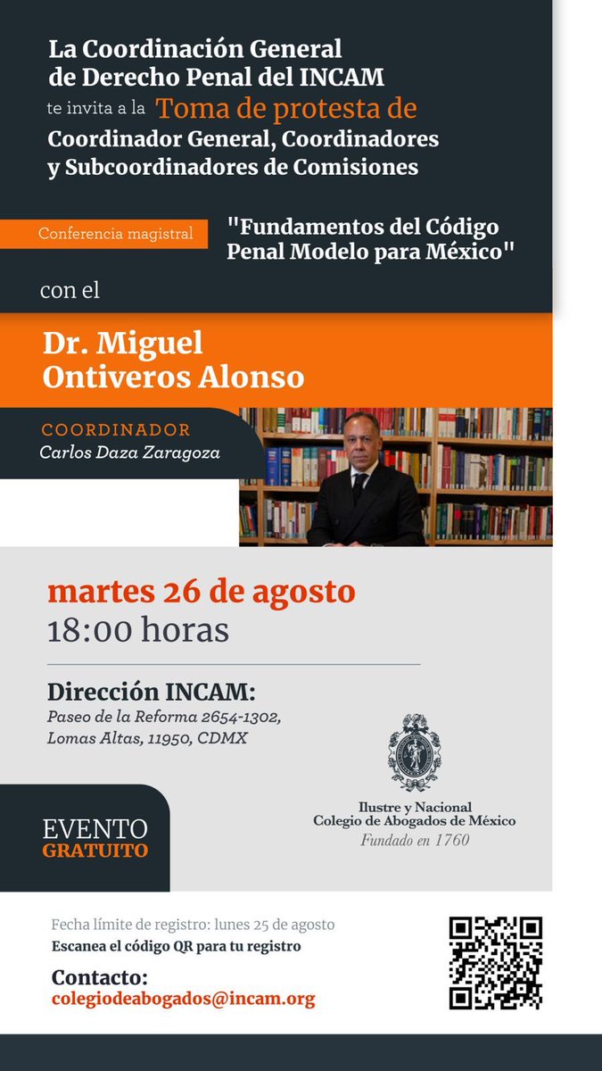 Graciela Pompa (@grace_pompa) on Twitter photo Les invitamos a la Conferencia “Fundamentos del Código Penal Modelo para México” a cargo del Dr. <a href="/OntiverosAlonso/">Miguel Ontiveros Alonso</a> 26 agosto 18 horas en el <a href="/INCAM_Abogados/">Colegio de Abogados</a> es necesario registrarse. Evento gratuito Les invitamos a la Conferencia “Fundamentos del Código Penal Modelo para México” a cargo del Dr. <a href="/OntiverosAlonso/">Miguel Ontiveros Alonso</a> 26 agosto 18 horas en el <a href="/INCAM_Abogados/">Colegio de Abogados</a> es necesario registrarse. Evento gratuito