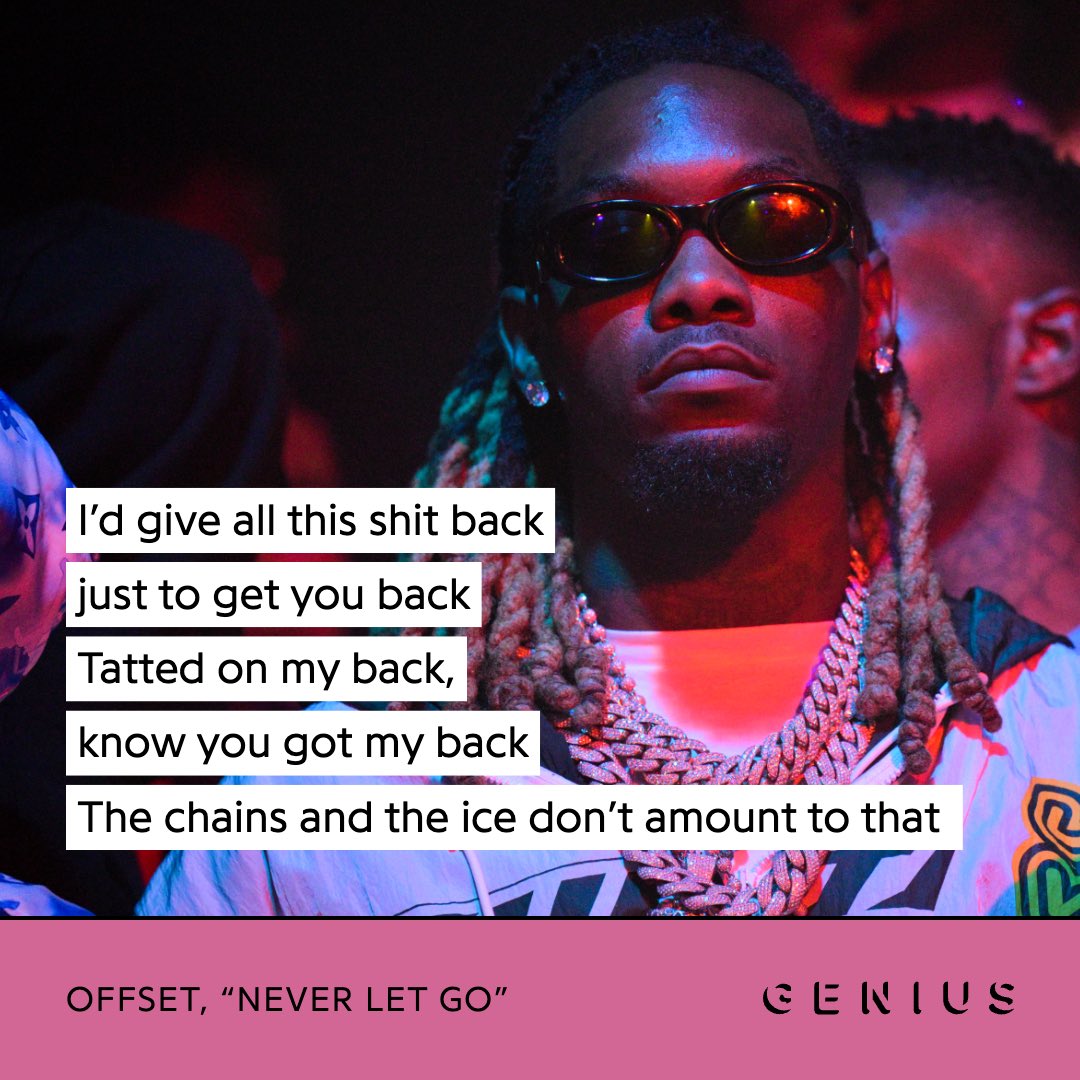 Genius's tweet image. 😢 @OffsetYRN had some heartfelt words for#takeoff on his new song “never let go” off his new album ‘kiari’ 💿 #riptakeoff 🕊️🚀

#newmusic #rap #hiphop #newalbum #kiari
#migos