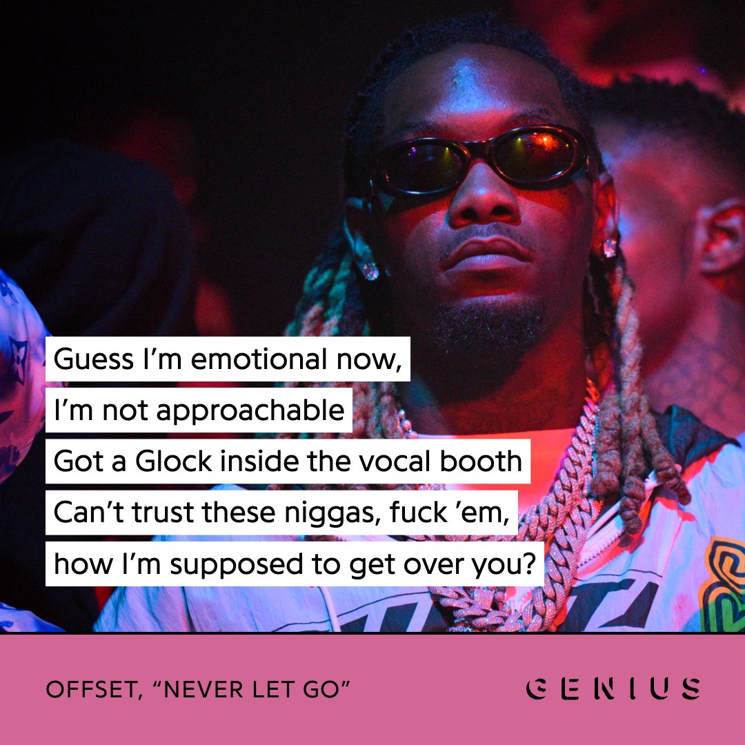 Genius's tweet image. 😢 @OffsetYRN had some heartfelt words for#takeoff on his new song “never let go” off his new album ‘kiari’ 💿 #riptakeoff 🕊️🚀

#newmusic #rap #hiphop #newalbum #kiari
#migos