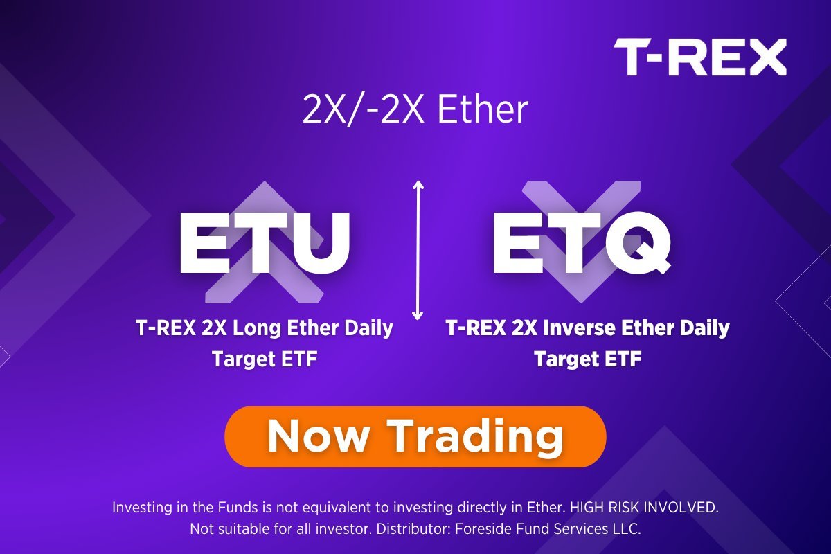 ETH is up 8%! Sending the T-REX 2X Long Ether Daily Target ETF, $ETU higher  by 16%! Seek to amplify market moves with T-REX! Learn more about our funds  here: https://t.co/1SMvvNiNzT The