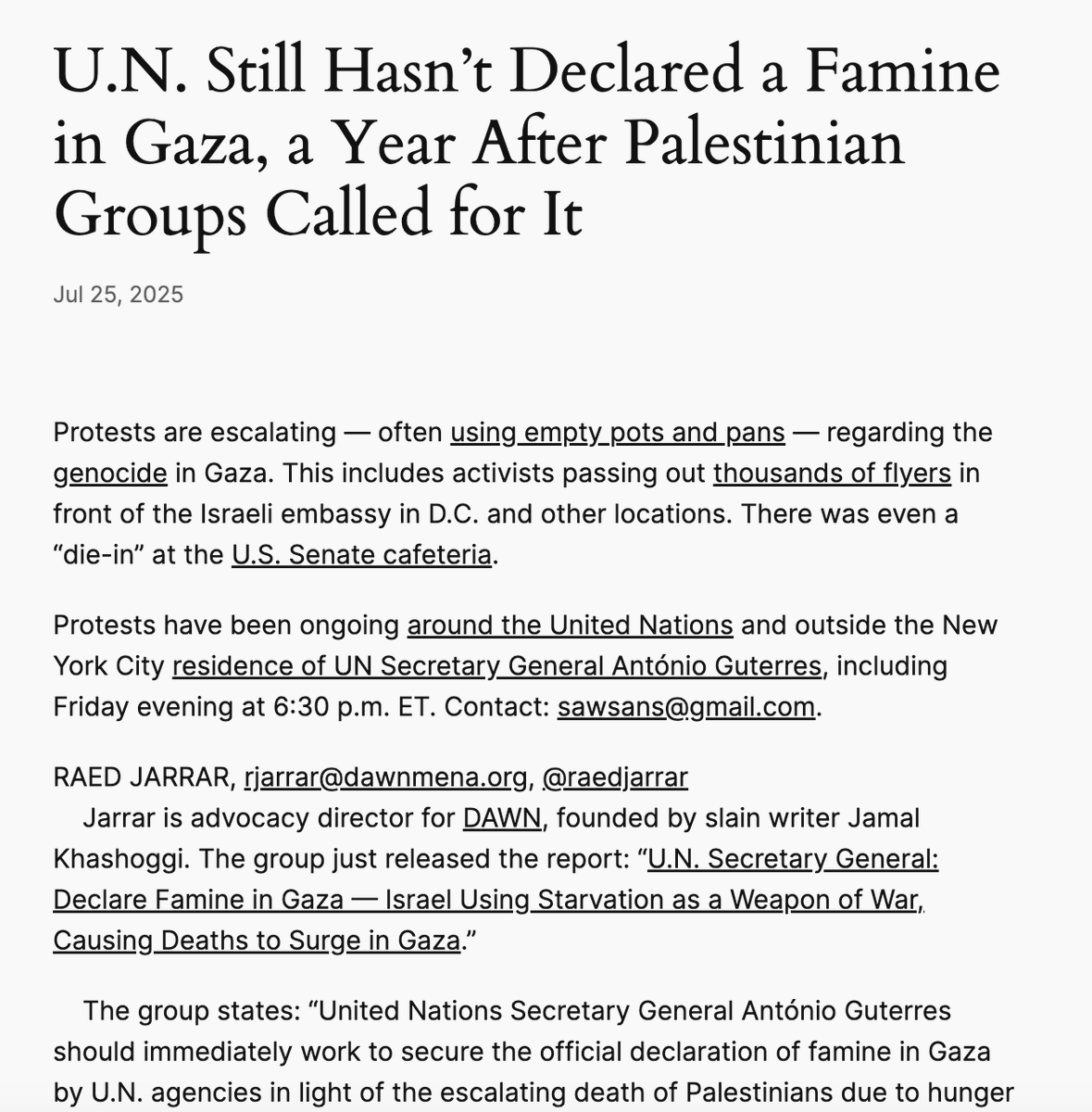 Finally. 

Palestinian groups asked for a famine declaration over a year ago. 

He's saying no more words, but offering nothing but words. 

Complete enabler of genocide -- one word he won't use.