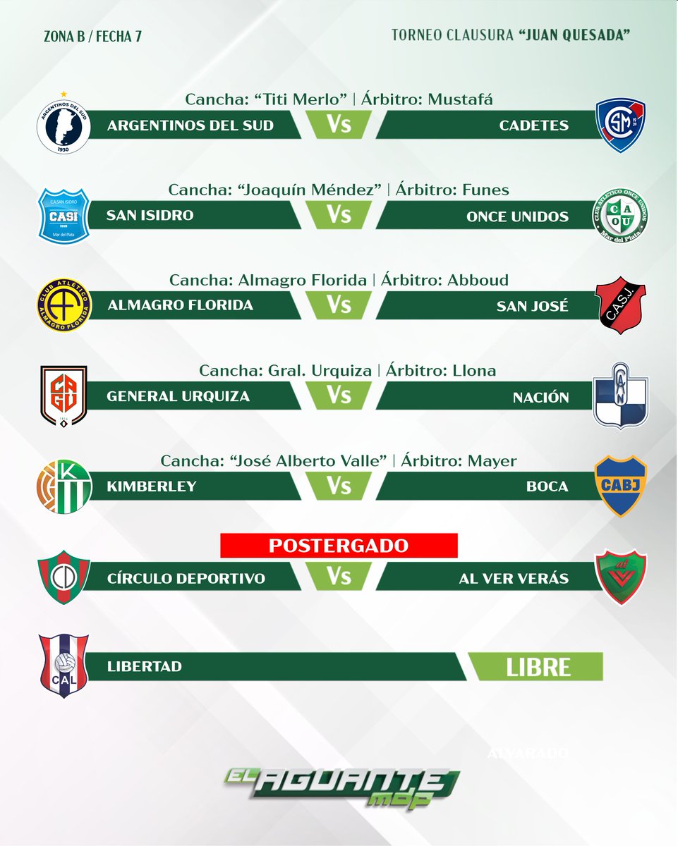 Programación de la Fecha 7️⃣ del Torneo Clausura "Juan Quesada"