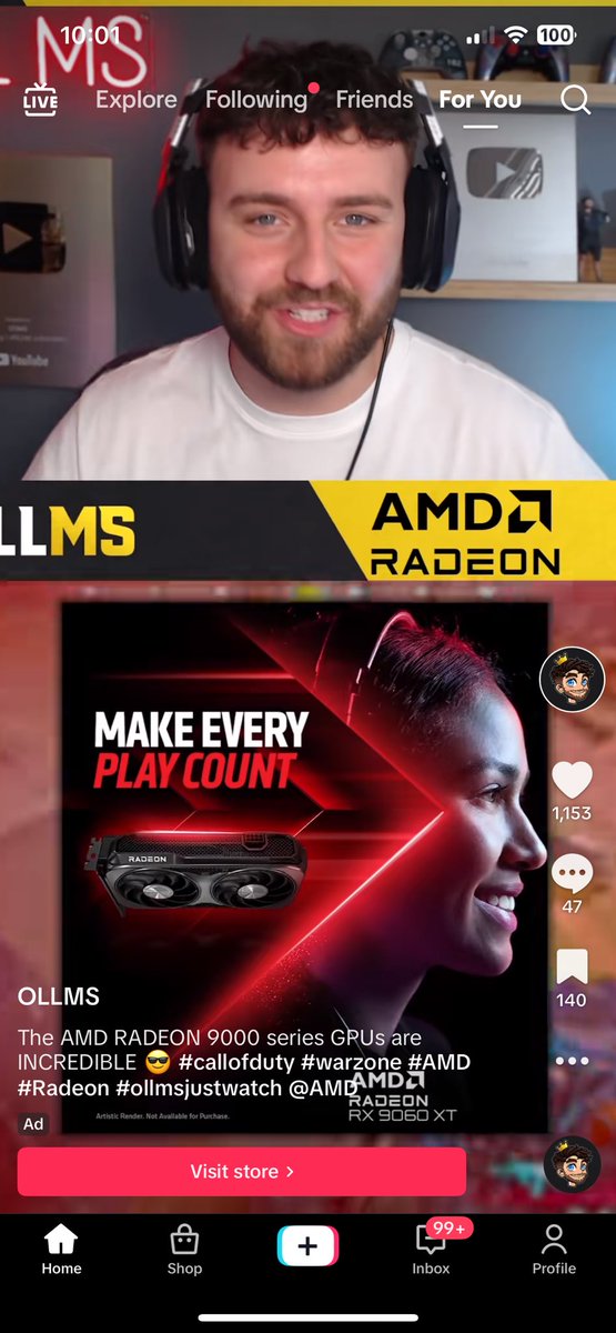OLL (@itsollms) on Twitter photo One of my own ads I have done for <a href="/AMDRadeon/">AMD Radeon</a> popped up on my TikTok fyp and it really hit me how lucky I am to be in this position to be trusted to make ads for one of the biggest brands in the industry! Always super grateful for the position I am now in 🙌 One of my own ads I have done for <a href="/AMDRadeon/">AMD Radeon</a> popped up on my TikTok fyp and it really hit me how lucky I am to be in this position to be trusted to make ads for one of the biggest brands in the industry! Always super grateful for the position I am now in 🙌