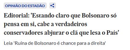 Aquilo que venho dizendo tem mais de um ano, a direita se cansou do bolsonarismo e agora se prepara para recuperar a sua independência de Bolsonaro.