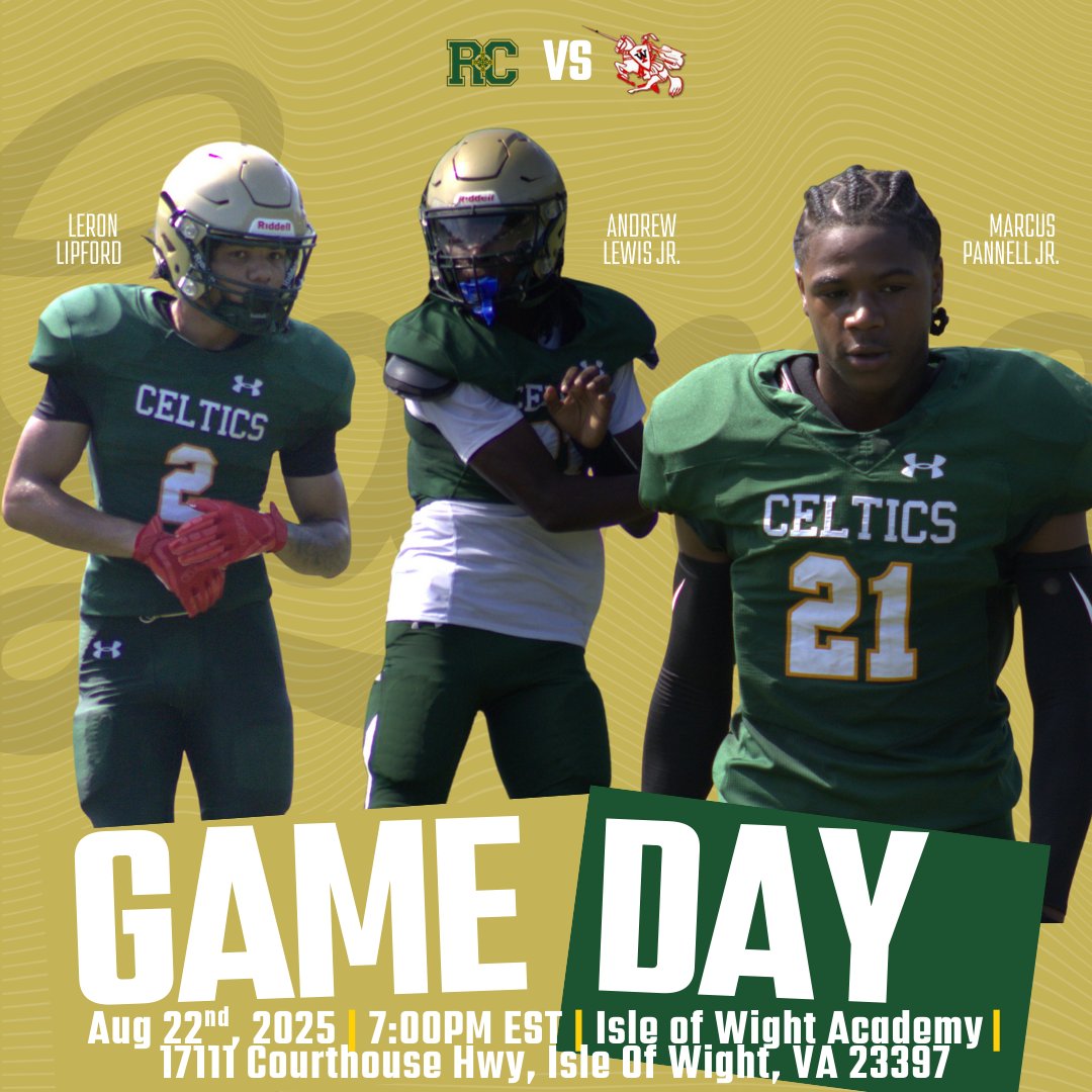 Roanoke Catholic is on the road tonight!

🏈 Roanoke Catholic vs. Isle of Wight Academy
🗓️ Friday | 7:00 PM
📍 17111 Courthouse Hwy, Isle of Wight, VA 23397

Let’s bring the energy and show up strong for the Celtics! 💚⚔️💛

#CelticNation #RoanokeCatholic #FridayNightLights