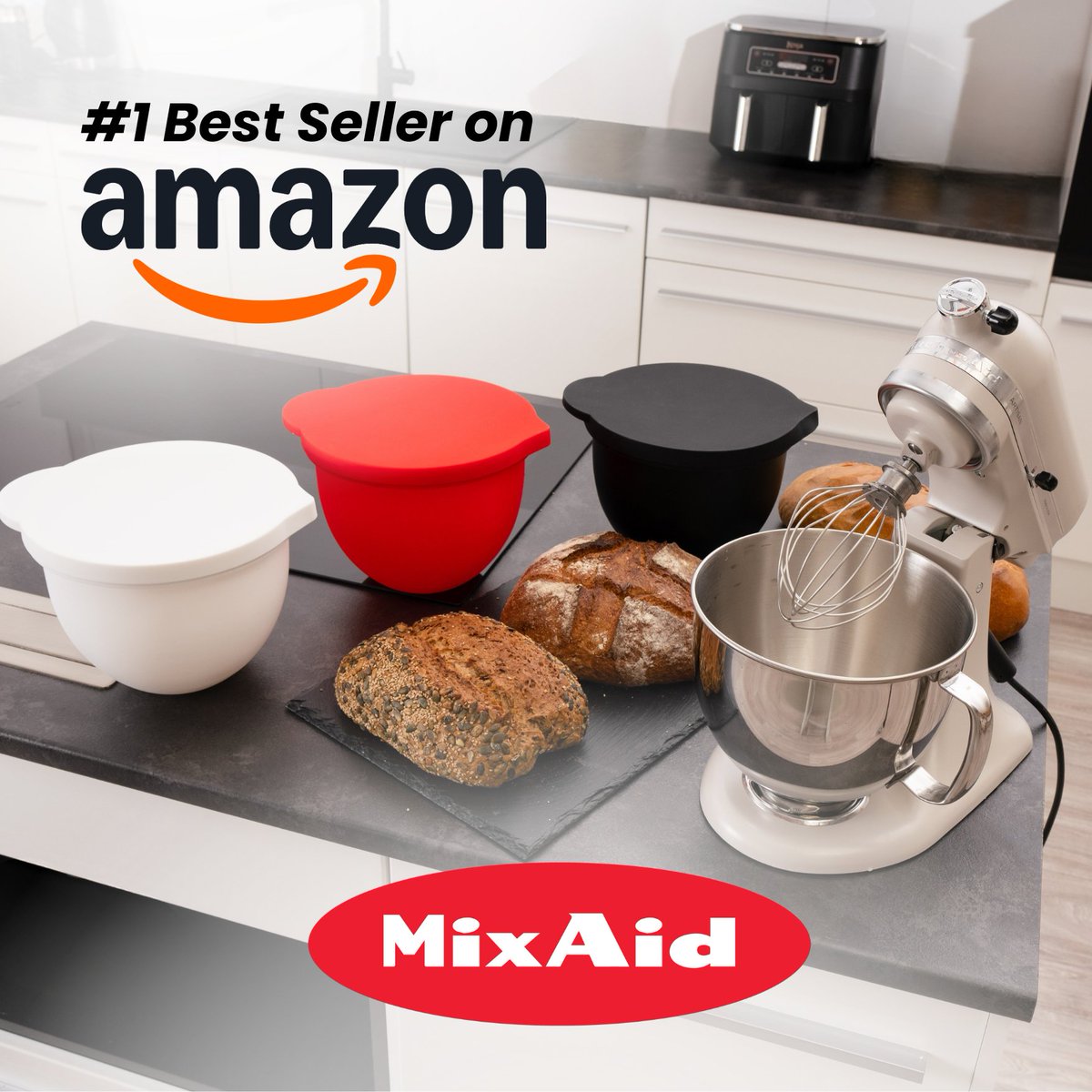 inventhelp's tweet image. Shop #MixAid - the silicone insert for your stand mixer bowl on #Amazon at the link in our bio.

Typically, most client inventions are not licensed, manufactured, or sold on Amazon. This specific client&apos;s invention is not a financial gain.
