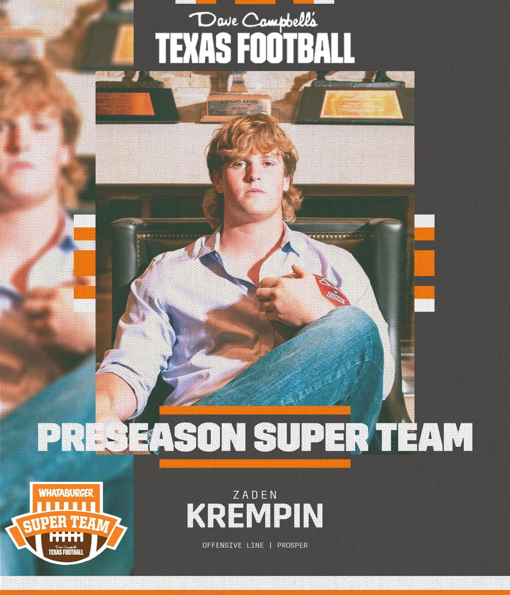 Greg Powers ποΈ (@gpowersscout) on Twitter photo Prosper OL Zaden Krempin (<a href="/zadenkrempin/">Zaden Krempin</a>) has been named to the 2025 Preseason π»βππ + ππππ₯πππ¦π£πππ£ ππ¦π‘ππ£ ππππ!
<a href="/ProsperEaglesFB/">Prosper Eagles FB</a> | <a href="/dctf/">Dave Campbell's β TexasFootball.com</a> | #TXHSFB | #GigEm
Super Team (Offense): texasfootball.com/article/2025/0β¦ Prosper OL Zaden Krempin (<a href="/zadenkrempin/">Zaden Krempin</a>) has been named to the 2025 Preseason π»βππ + ππππ₯πππ¦π£πππ£ ππ¦π‘ππ£ ππππ!
<a href="/ProsperEaglesFB/">Prosper Eagles FB</a> | <a href="/dctf/">Dave Campbell's β TexasFootball.com</a> | #TXHSFB | #GigEm
Super Team (Offense): texasfootball.com/article/2025/0β¦