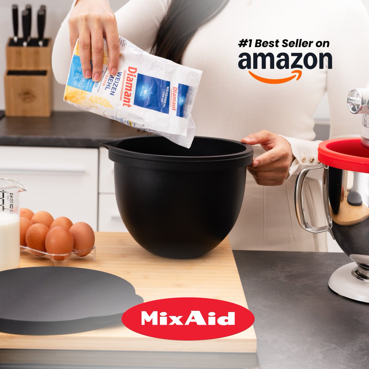 inventhelp's tweet image. Shop #MixAid - the silicone insert for your stand mixer bowl on #Amazon at the link in our bio.

Typically, most client inventions are not licensed, manufactured, or sold on Amazon. This specific client&apos;s invention is not a financial gain.