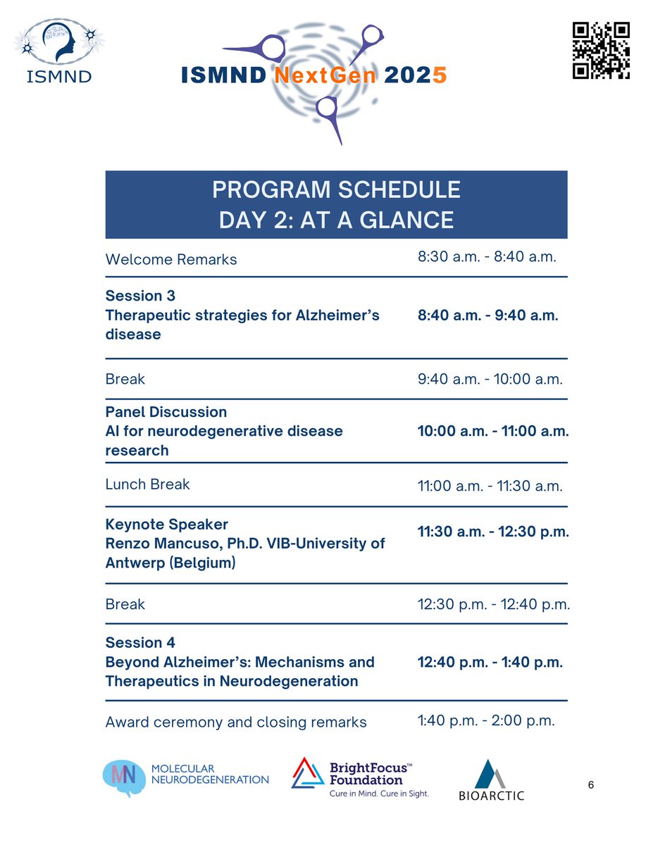 International Society for Molecular Neurodegen. (@ismnd1) on Twitter photo 🚀 ISMND NextGen 2025 – Program at a Glance!
Join us August 25–26 for an exciting opportunity to connect with peers, hear cutting-edge research, and be part of the next generation of neurodegeneration research!
👉 Register today and join us!
bit.ly/43gHt8c 🚀 ISMND NextGen 2025 – Program at a Glance!
Join us August 25–26 for an exciting opportunity to connect with peers, hear cutting-edge research, and be part of the next generation of neurodegeneration research!
👉 Register today and join us!
bit.ly/43gHt8c