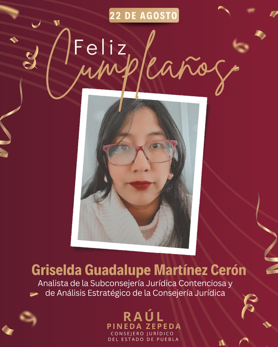 raulpinedazeped's tweet photo. Estimada Guadalupe.

Te escribo con estusiasmo el día de hoy, con motivo de tu cumpleaños, deseo que este día lo disfrutes en compañía de tu familia, que este nuevo año esté lleno de éxitos.

Te mando un fuerte abrazo.
@Ggmcgamer https://t.co/t0lp4nLaeu