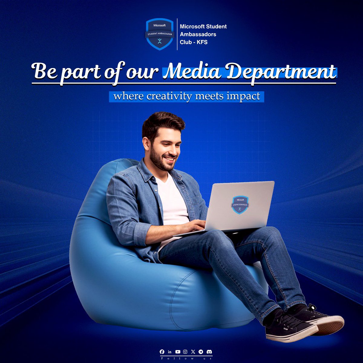 Bring your ideas to life and inspire others.
It’s your chance to join our Media Department this season.
            Join Our Team

Apply now :
forms.office.com/e/0DaKirU1Ws

Stay connected: 
MSC-KFS.org
#MSCKFS #MicrosoftStudentAmbassadors #JoinOurTeam #MediaDepartment
