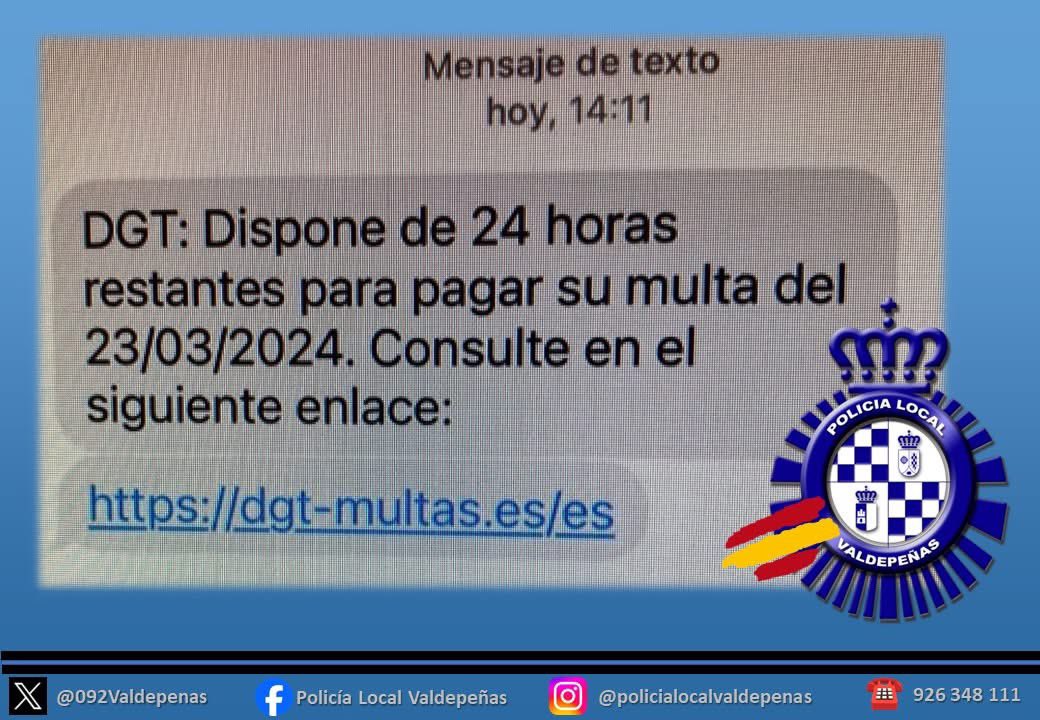 092Valdepenas's tweet photo. 🚨🚨ALERTA DE ESTAFA
#PoliciaLocalValdepeñas informa de que se están recibiendo sms de este tipo en los teléfono móviles.
👁️No pinches en el enlace de este tipo de mensajes, ni respondas llamadas de números desconocidos.
#EstaryServir
#ValdepeñasSegura
#CPL227 #112 #092 https://t.co/BvwkGFsRtS