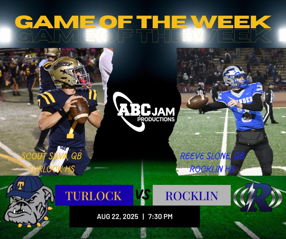 ABC JAM Productions (@abcjampro) on Twitter photo First Friday of football season is always special. We can’t wait to kickoff the season with our schedule tonight. Join our coverage of <a href="/TurlockQBclub/">Turlock Bulldogs QB Club</a> vs <a href="/RocklinFootball/">Rocklin Football</a> at 8 pm. Start time changed due to the heat.
nfhsnetwork.com/events/abc-jam… First Friday of football season is always special. We can’t wait to kickoff the season with our schedule tonight. Join our coverage of <a href="/TurlockQBclub/">Turlock Bulldogs QB Club</a> vs <a href="/RocklinFootball/">Rocklin Football</a> at 8 pm. Start time changed due to the heat.
nfhsnetwork.com/events/abc-jam…