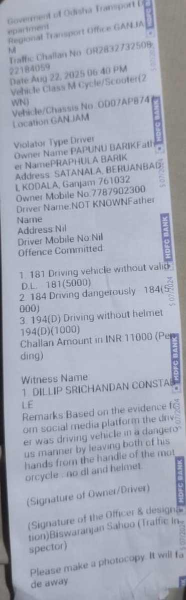 RTO GANJAM (@rtoganjam) on Twitter photo <a href="/odisha_police/">Odisha Police</a> <a href="/sp_ganjam/">SP Ganjam</a> <a href="/igpsr/">Igpsr Berhampur</a> e-challan has been issued against the vehicle for driving dangerously, driving without helmet. <a href="/odisha_police/">Odisha Police</a> <a href="/sp_ganjam/">SP Ganjam</a> <a href="/igpsr/">Igpsr Berhampur</a> e-challan has been issued against the vehicle for driving dangerously, driving without helmet.