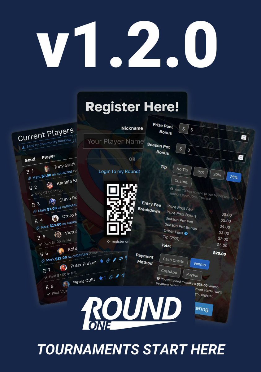 RoundOneApp's tweet image. Sometimes being an #indiedev means things take way longer than planned, but this massive update introduces prize pools, entry fees, sponsors, kiosks, and tons more. It's a huge step toward making RoundOne the complete toolset for TOs in the #fgc, #esports and everywhere. 💪