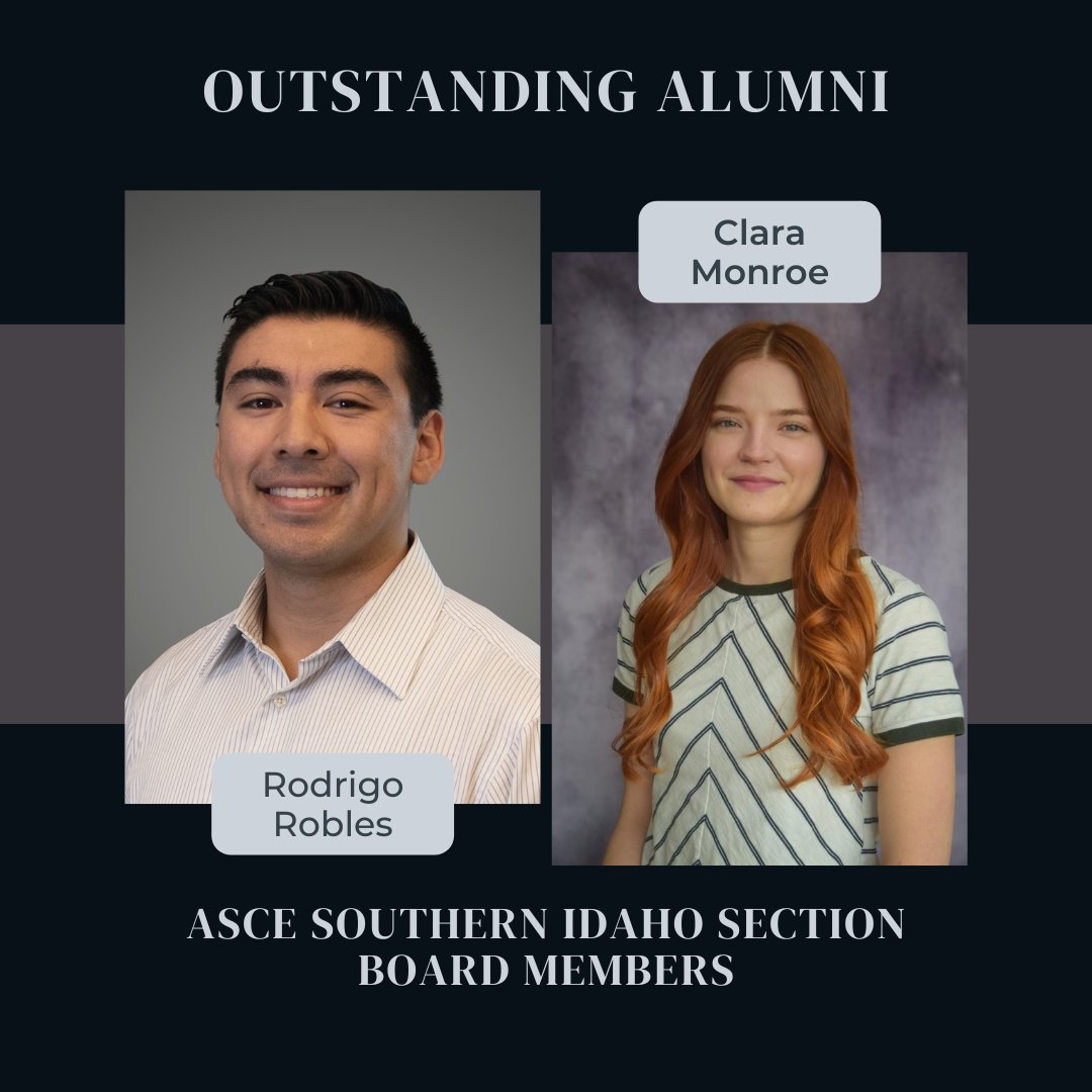 Big news for our alumni! Congratulations to Rodrigo Robles and Clara Monroe, P.E., on being elected by acclamation to the ASCE Southern Idaho Board! We're proud to see our graduates stepping up as leaders in the civil engineering community.
#BoiseState #CivilEngineering