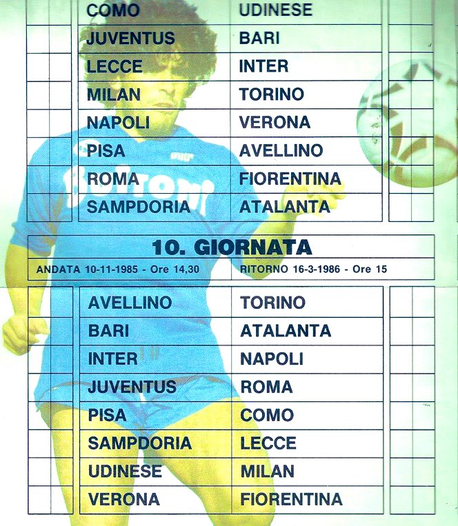 Algunos de los partidos del Napoli para la temporada (85/86). 

ALTRO CALCIO ⚽️
