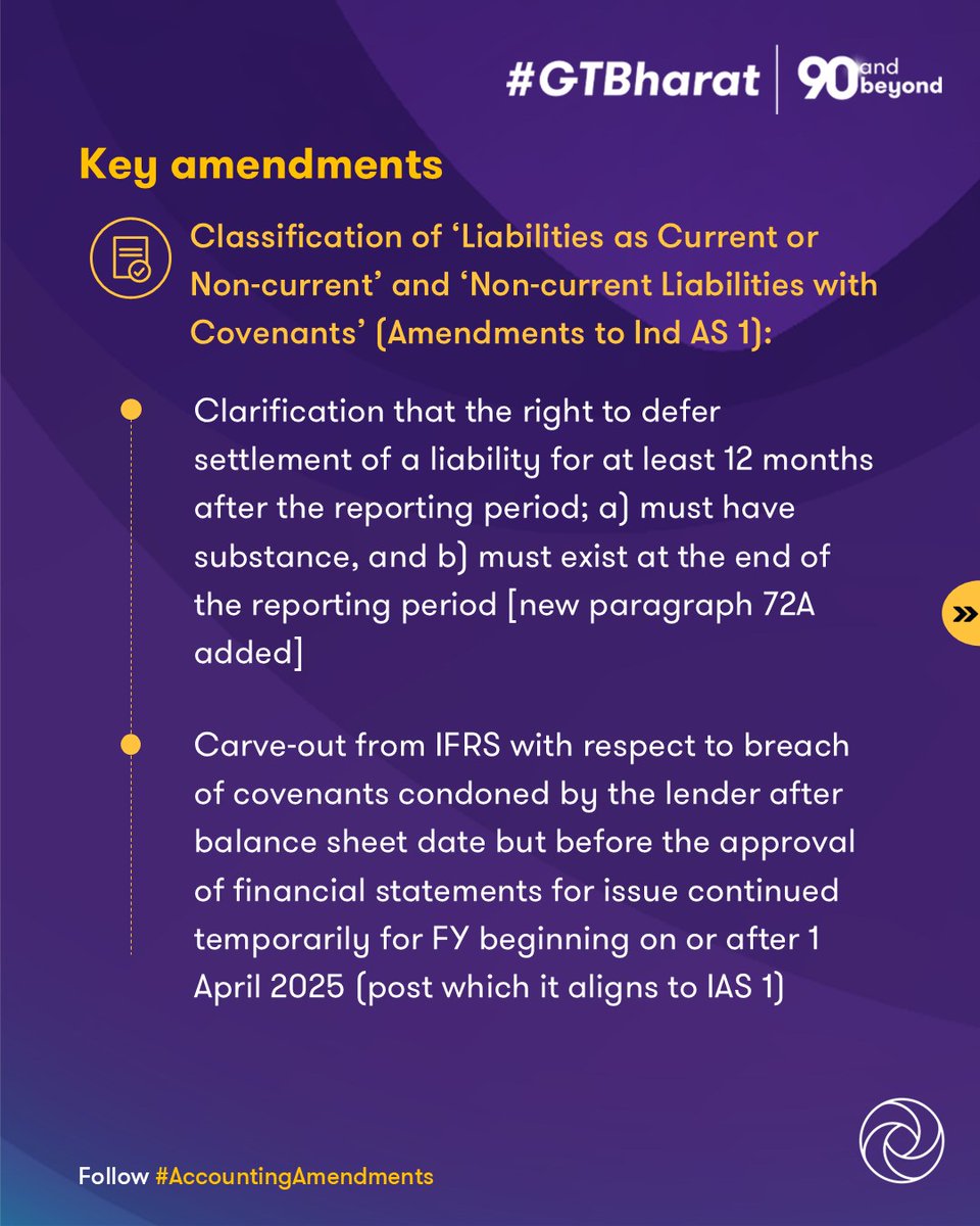 GrantThorntonIN's tweet image. The Companies (Indian Accounting Standards) Second Amendment Rules, 2025, notified by the Ministry of Corporate Affairs (MCA) in consultation with the National Financial Reporting Authority (NFRA), introduce key changes to #IndAS. 

Know more: brnw.ch/21wV7u6

#GTBharat