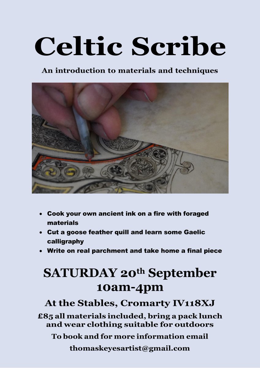 Still a couple of places left on my course in September, making inks, quills and doing calligraphy on insular parchment, scribalstyles.net/courses