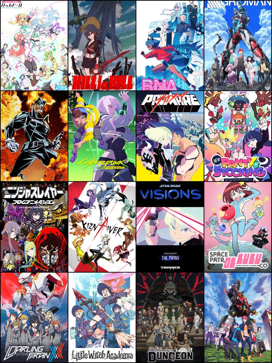 HAPPY 14TH ANNIVERSARY TO STUDIO TRIGGER!! ❤️ FOR TODAY I’D LIKE TO SEE YOUR FAVORITE SCENES OR MOMENTS FROM ANY OF THESE TRIGGER PRODUCED SERIES/MOVIES/SPECIALS