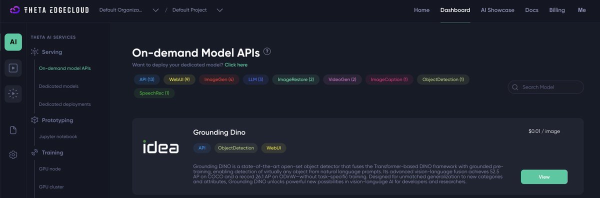 jieyilong's tweet image. We just added a new #ObjectDetection model &quot;Grounding DINO&quot; to @Theta_Network EdgeCloud, available both as an on-demand API and also support the option of running as a dedicated model. Simply upload an image and write a short prompt, relevant object will be detected in seconds!