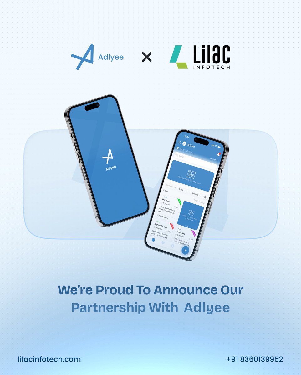 LilacInfotech's tweet photo. 🚀 Big News!
We’re proud to announce our partnership with Adlyee 🤝

Together with Lilac Infotech, we’re driving innovation &amp; building the future of digital solutions! 🌟

#Adlyee #LilacInfotech #Partnership #Innovation https://t.co/UoVTMeScfD