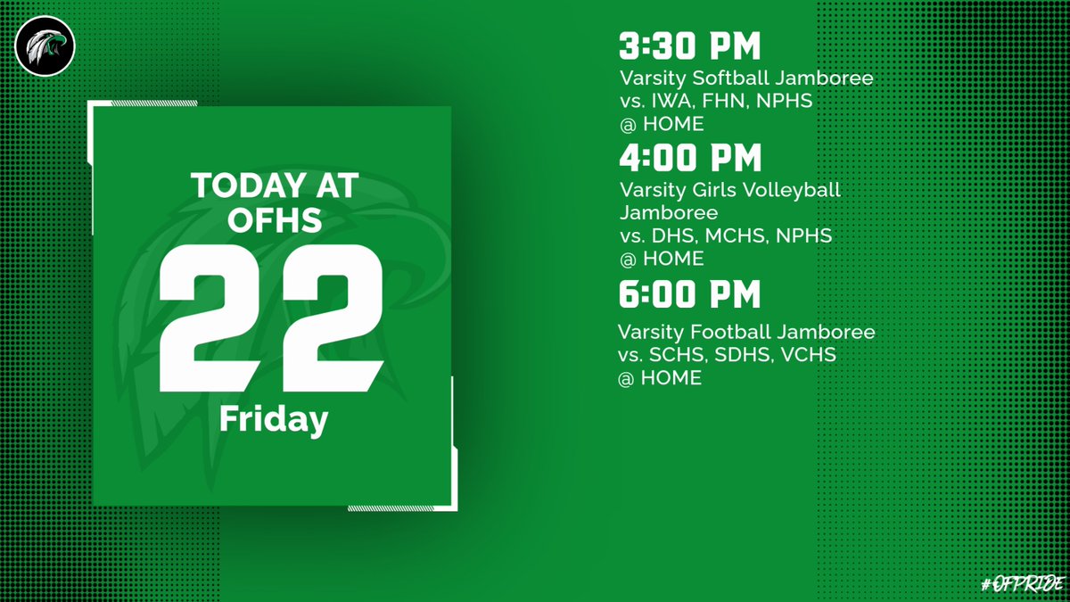 Today's activities! There is no admission charge for any of the jamborees. Come support your Eagles! #OFPride