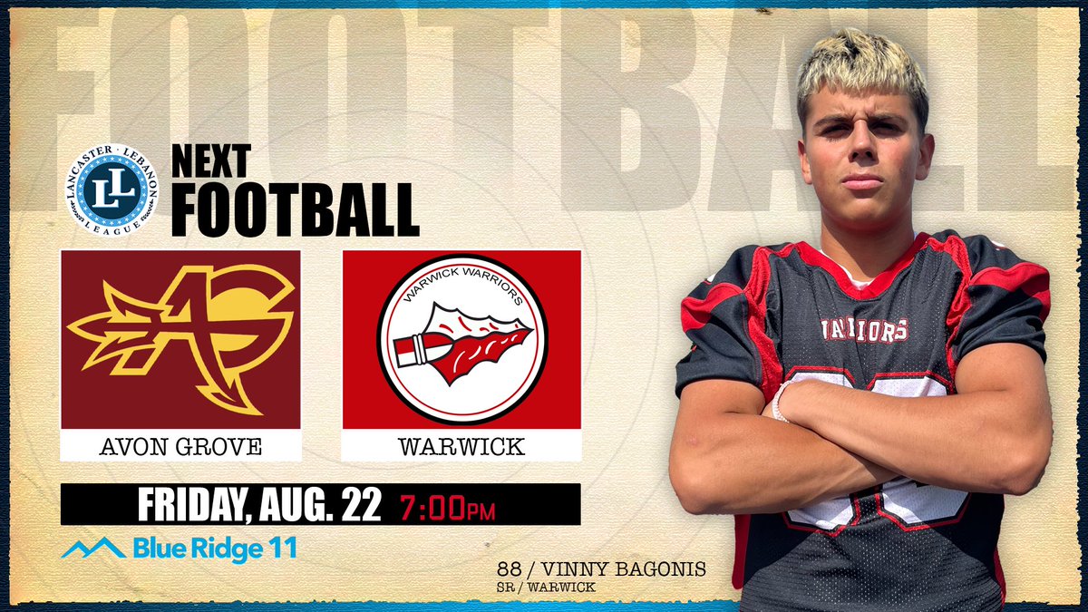 Blue Ridge 11 Sports (@brc11sports) on Twitter photo 💥GAMEDAY💥
Welcome back HS 🏈 Players, Coaches & Fans to gridirons ALL over the Great State of PA!
In Week 1, we’ll be LIVE in Lititz as <a href="/WarwickFB/">Warwick High School Football</a> opens up the 2025 season hosting Avon Grove! Don’t miss our exclusive coverage kicking off at 7pm📺 💥GAMEDAY💥
Welcome back HS 🏈 Players, Coaches & Fans to gridirons ALL over the Great State of PA!
In Week 1, we’ll be LIVE in Lititz as <a href="/WarwickFB/">Warwick High School Football</a> opens up the 2025 season hosting Avon Grove! Don’t miss our exclusive coverage kicking off at 7pm📺