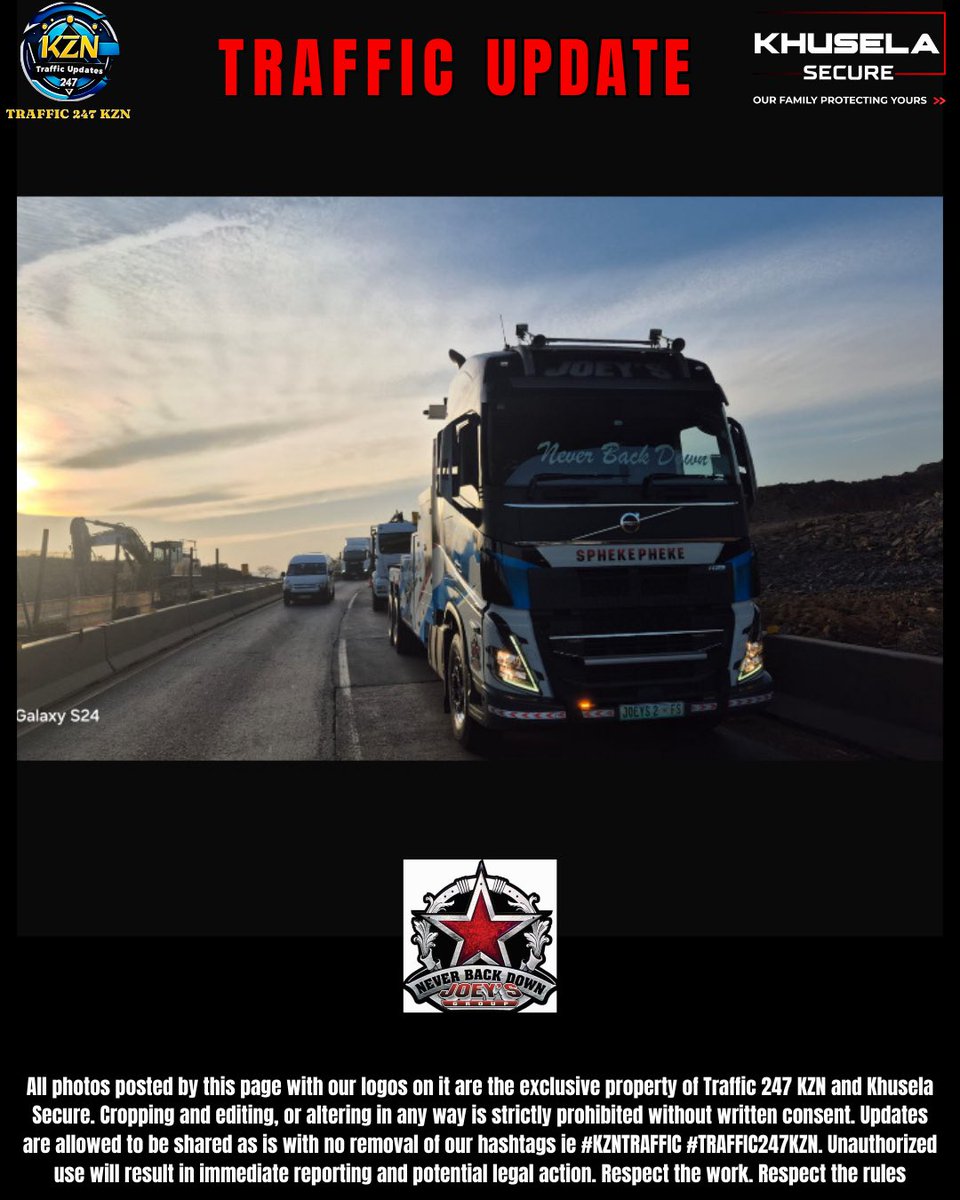 Time - 16:51
Date - 22 August 2025

Truck Obstruction on N3 Southbound before Market Road Bridge. Left lane obstructed
Joeys Towing on scene 

#KZNTRAFFIC #TRAFFIC247KZN