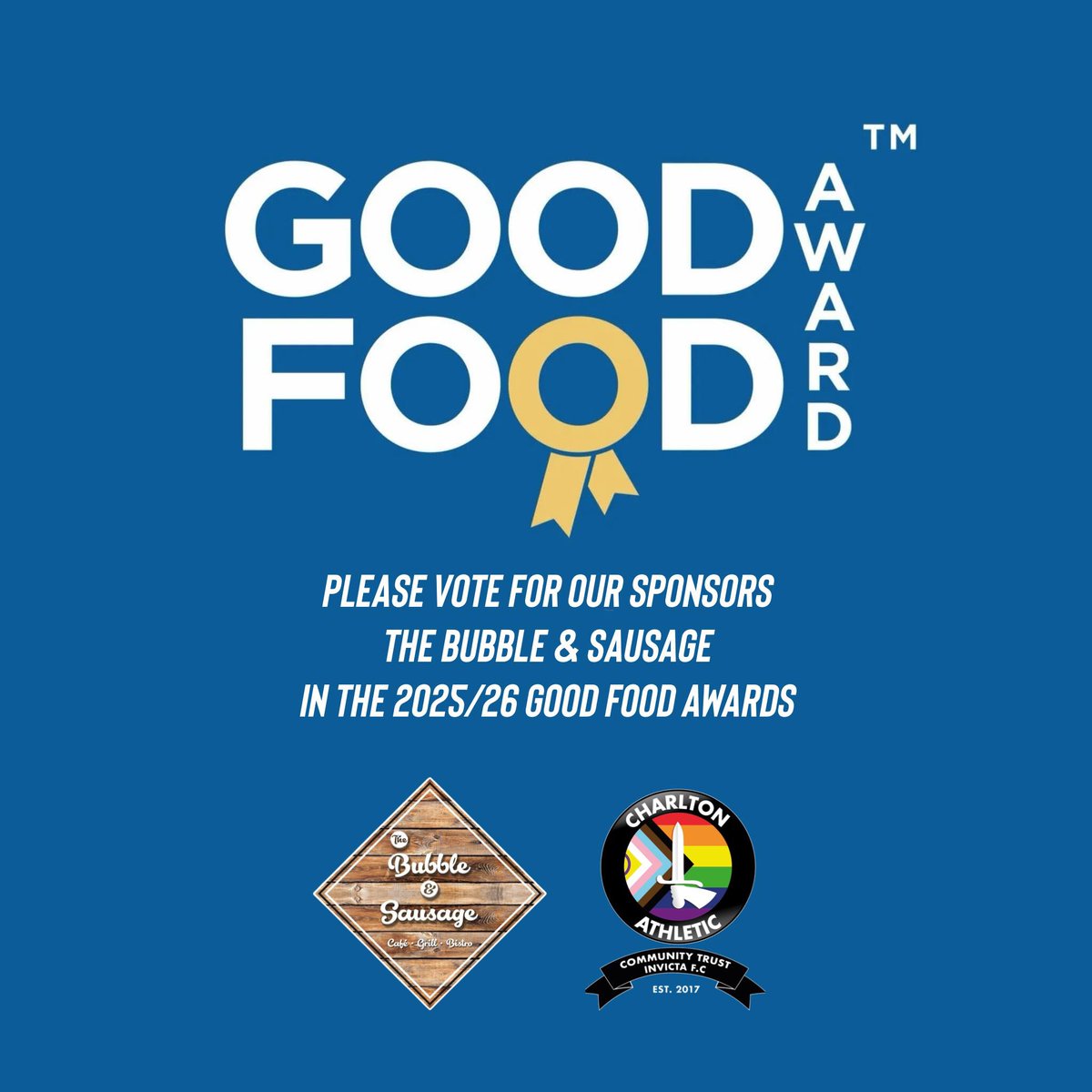 Charlton Invicta FC (@charltoninvicta) on Twitter photo It's your last chance to vote for <a href="/BubbleSausage/">The Bubble & Sausage</a> in the <a href="/GoodFoodAward/">Good Food Award</a> 2025/26.
Get voting 👇👇👇
goodfoodaward.com/vote/ It's your last chance to vote for <a href="/BubbleSausage/">The Bubble & Sausage</a> in the <a href="/GoodFoodAward/">Good Food Award</a> 2025/26.
Get voting 👇👇👇
goodfoodaward.com/vote/