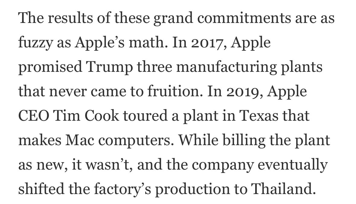Apple doesn’t follow through on its commitments to President Trump.

They promise the moon and fail to deliver — or do the exact opposite. 

It’s time for that to change.