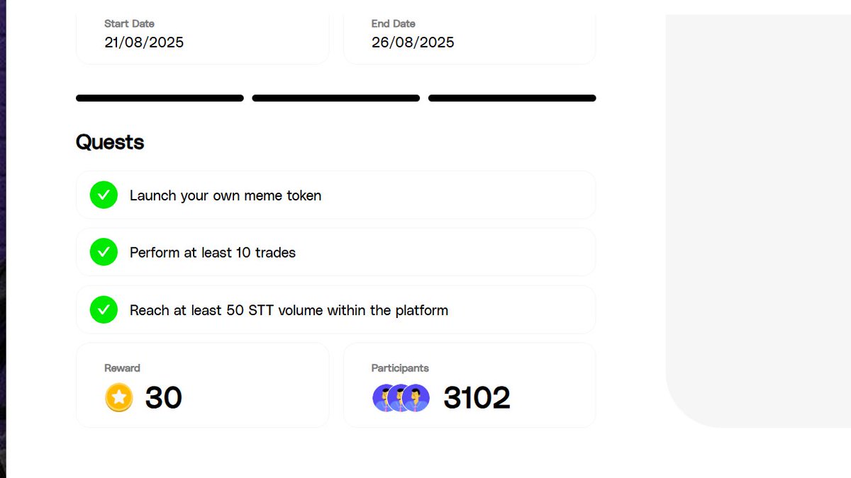 ReisPizon's tweet image. Somnia network season 5 - Quest 30 points

Your mission:

Deploy your first token on @somniameme 

Perform at least 10 trades on the platform

Reach at least 50 STT trading volume within the platform

link quest: quest.somnia.network/referrals/96C8…

@Somnia_Network #SomniaCreator