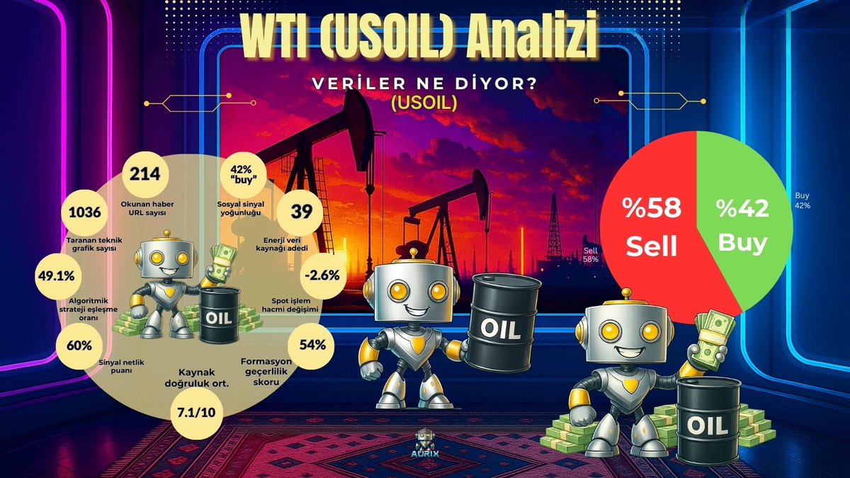Aurix’in WTI (USOIL) hafta kapanışı raporu:
Enerji tarafında görünüm:
•Sosyal sinyal → %42 Buy / %58 Sell

•Hacim → zayıfladı

       •Strateji eşleşme → düşük


Satış baskısı sürüyor, yatırımcılar belirsizlik nedeniyle temkinli.

#Aurix #WTI #USOIL #Enerji #Forex