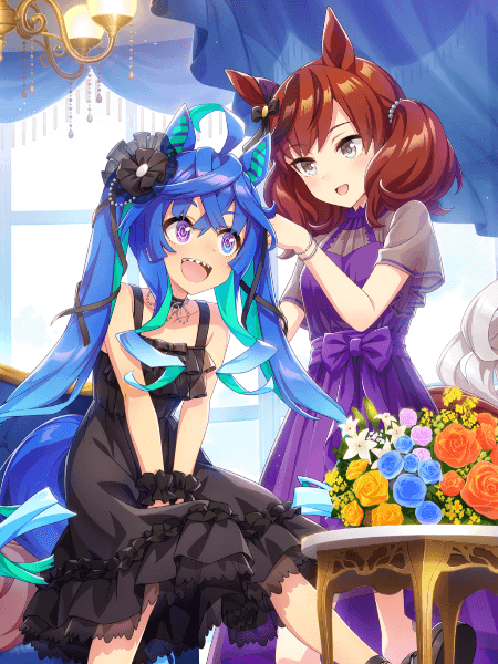GlennAkio's tweet photo. While I am waiting for my flight, I have an ample amount of time to gush about a very unique Umamusume, Twin Turbo!

She doesn't come out as a trainable until well after the 1.5 anniversary banner but she is already ready a well known chaotic little girl. Lets talk about it 🧵 https://t.co/aSTkm1eZGU
