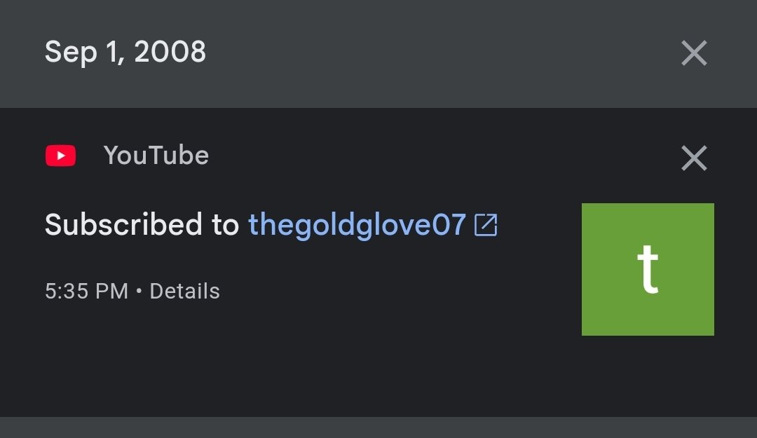 Wasabay's tweet photo. @GoldGloveTV thought this was neat apparently you were my first YouTube subscription https://t.co/NLXYgnfQkN