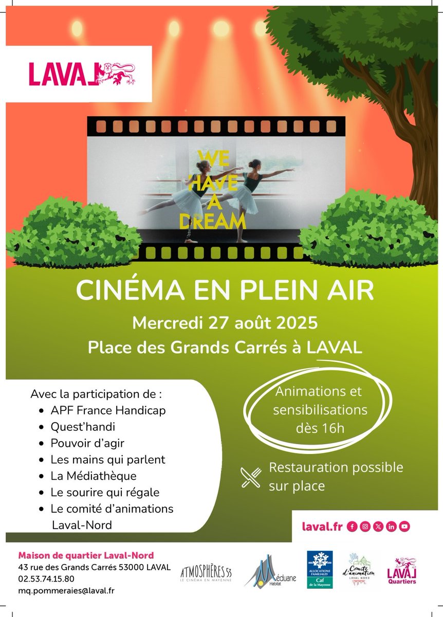 #Laval 27 août dès 16h à l’initiative de la Maison de Quartier  Laval-Nord #Pommeraies 
✅️ APF France Handicap
✅️ Quest'handi
✅️ Pouvoir d'agir
✅️ Les Mains qui parlent
✅️ La Mediathèque 
✅️ Le Sourire qui régale
#Handicap