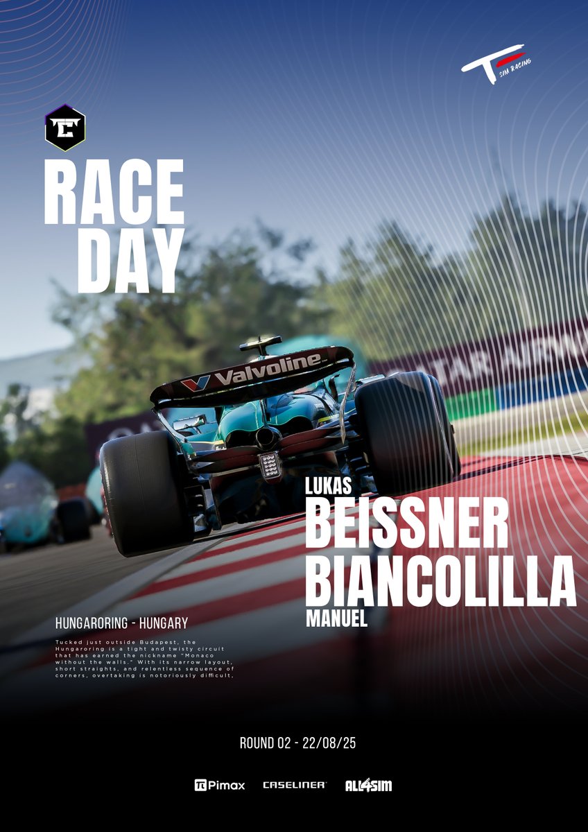 TomasEngeSimRacing (@tomas_enge_sim) on Twitter photo Huge line-up for <a href="/TTC_F1/">Top Tier Championship</a> Hungary 😍
For tonight's race we have put up <a href="/lukas_beissner/">Lukas Beissner</a> and <a href="/MB_Whitelilac/">Manuel Biancolilla</a> to the task 💪
Let's get it done 🔥 Huge line-up for <a href="/TTC_F1/">Top Tier Championship</a> Hungary 😍
For tonight's race we have put up <a href="/lukas_beissner/">Lukas Beissner</a> and <a href="/MB_Whitelilac/">Manuel Biancolilla</a> to the task 💪
Let's get it done 🔥