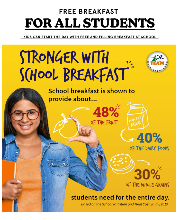 FREE breakfast is available for ALL Richland School District students! 🍎🥛🍞 

Fuel their day with a nutritious and filling meal at school. Let's help our kids get off to a strong start!