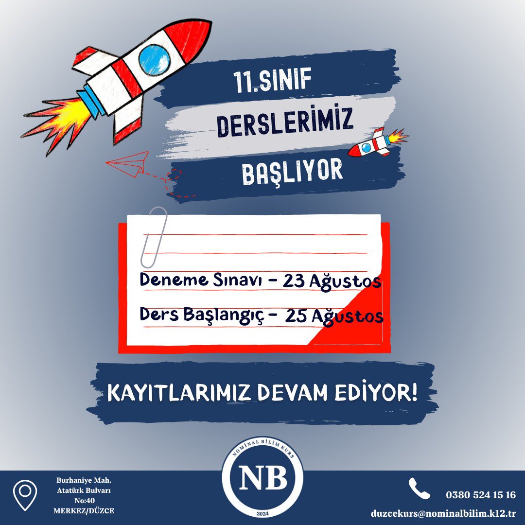 📖✨ Nominal Bilim Kursta 11. Sınıflar YKS hazırlığına erken Başlıyor! 💪🏻
 
11. Sınıfta tüm TYT konularını bitirip sınav hazırlığının tamamını son seneye bırakmıyor ve yazılı hazırlık çalışmaları ile okul ortalamanı artırıp üniversite yerleşme puanını yükseltiyoruz.