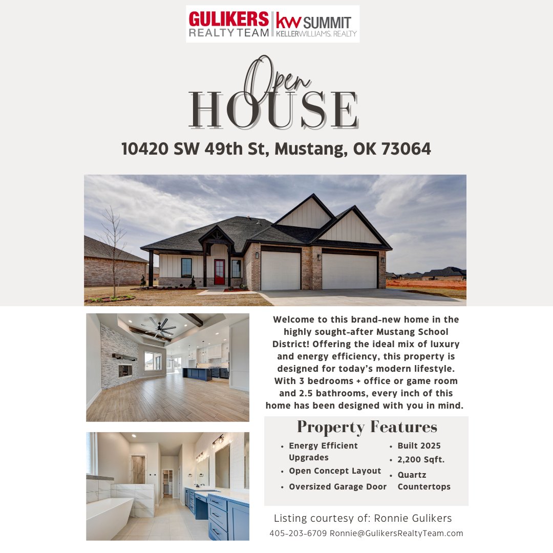 GulikersRealty's tweet photo. 📌OPEN HOUSE Saturday 8/23 1-4pm and Sunday 8/24 from 1-4pm!⁠

🏡 10420 SW 49th St. Mustang, OK 73064
📌3 Bed/2.1 Bath + Office

REAL ESTATE WITH RESULTS.⁠
405-203-6709⁠
https://t.co/McSlWwMuSN⁠
⁠
#mustangok #okc #yukon #forsale #newbuild #newproperties #oklahoma https://t.co/3iOHwXXh1t