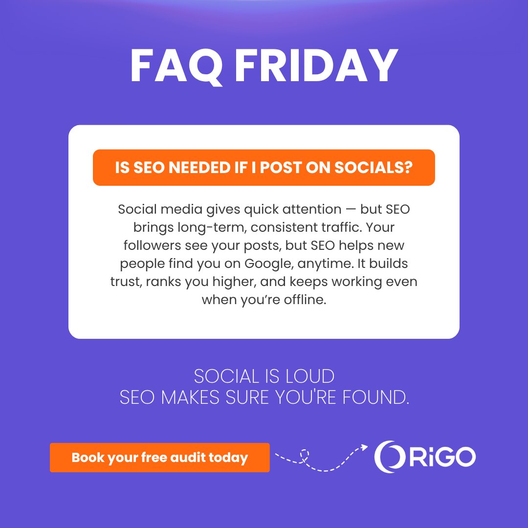 designorig0's tweet image. FAQ Friday: Do I still need SEO if I post on socials?
Yes. Socials are loud, SEO makes sure you’re found.
One builds attention, the other builds consistency.

#SEOForServiceBusinesses #WebsiteTips #TexasSmallBiz #HillCountryLife #OrigoDesign #OrigoSEO #OrigoWeb