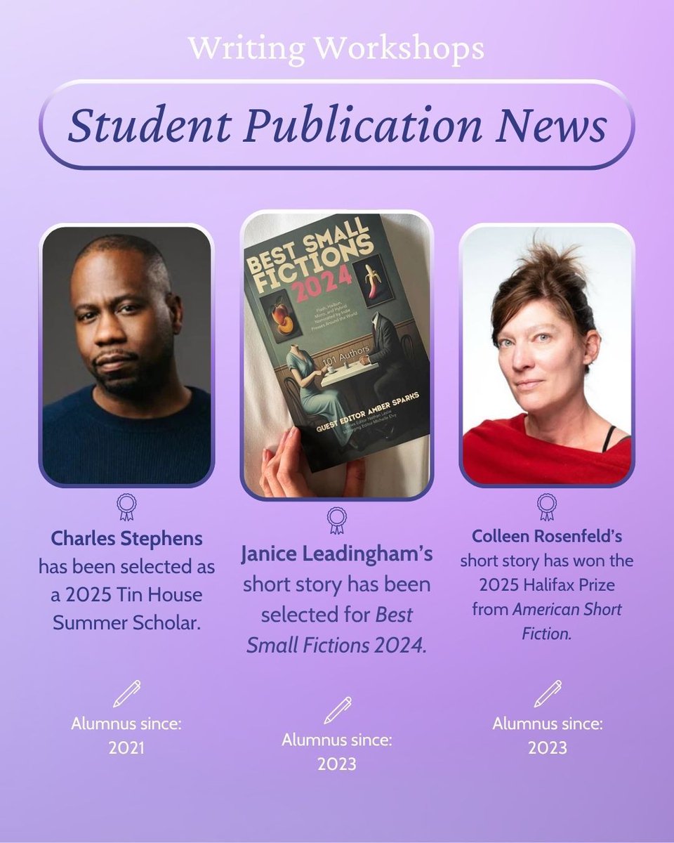 We're thrilled to celebrate alums Charles Stephens, Janice Leadingham, and Colleen Rosenfeld's recent accomplishments! 

Their stories show what can happen when gifted writers dedicate themselves fully to their craft.

🔗 buff.ly/9oAxX4d 

#writingcommunity #bookstagram
