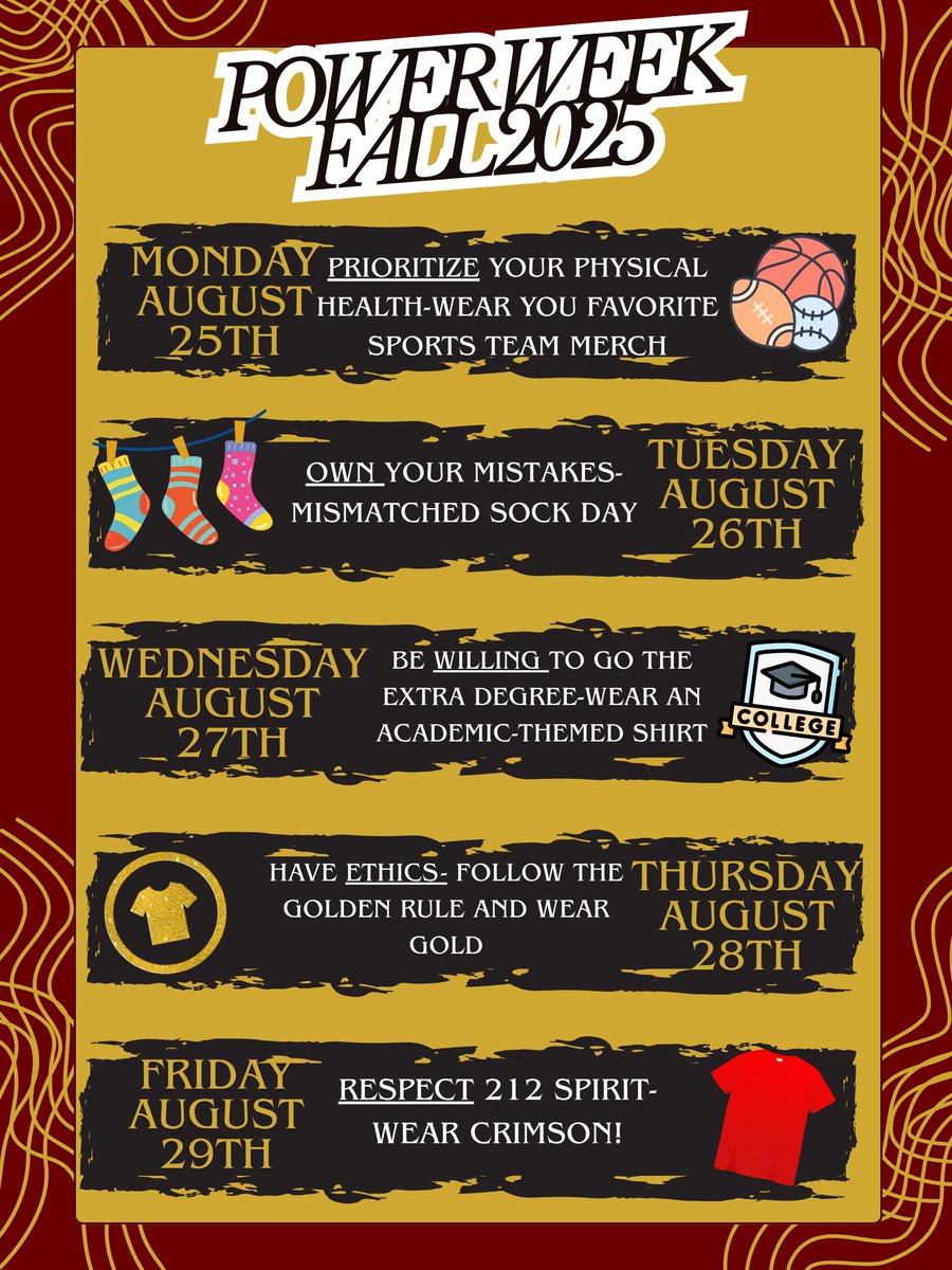 CyWoods212's tweet photo. ⚡️ It’s P.O.W.E.R. Week at Cypress Woods ⚡️
We’re celebrating the values that make our campus strong:
Priorities | Ownership | Willingness | Ethics | Respect 💪
8/25-8/29: Let’s show our POWER all week long! #POWERWeek #StudentSuccess #POWERof212 https://t.co/wmP6QMBc9A