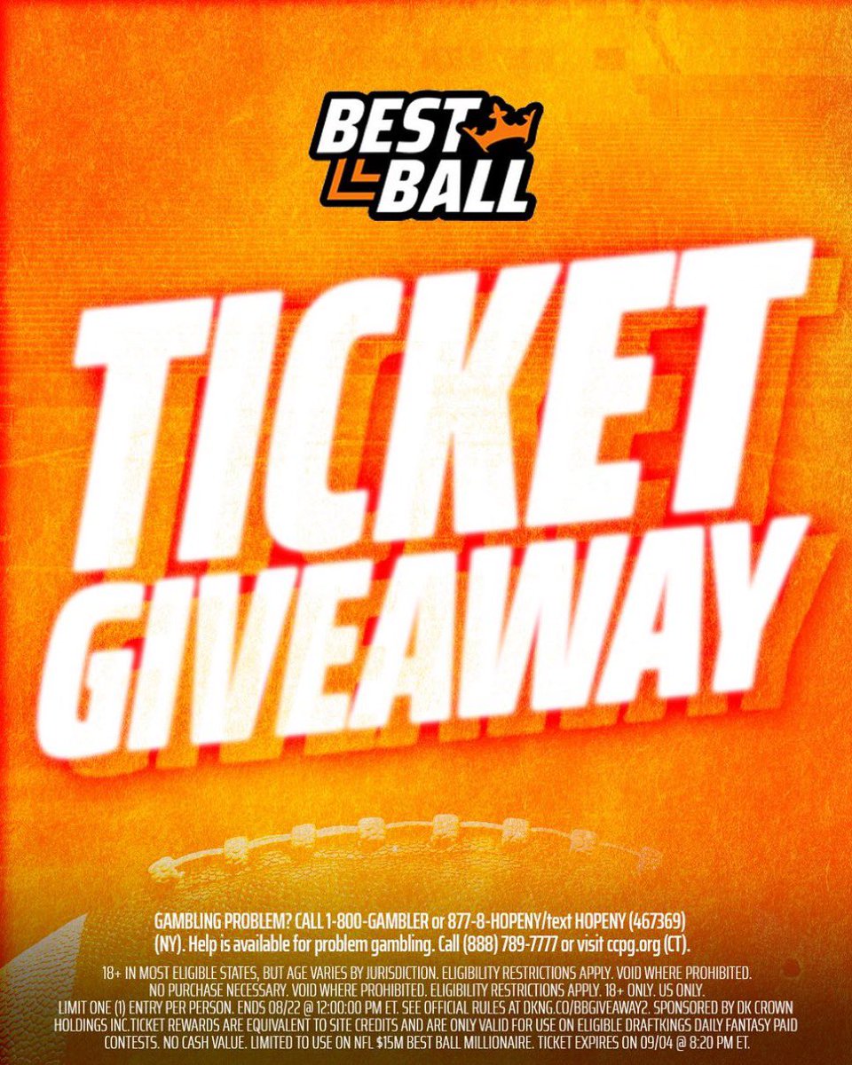 🚨 Last chance. 75 winners for this.

What you need to tell me: The player you’re taking at 1.01 for a chance to win a Best Ball ticket.

T&amp;Cs: dkng.co/BBGiveaway2