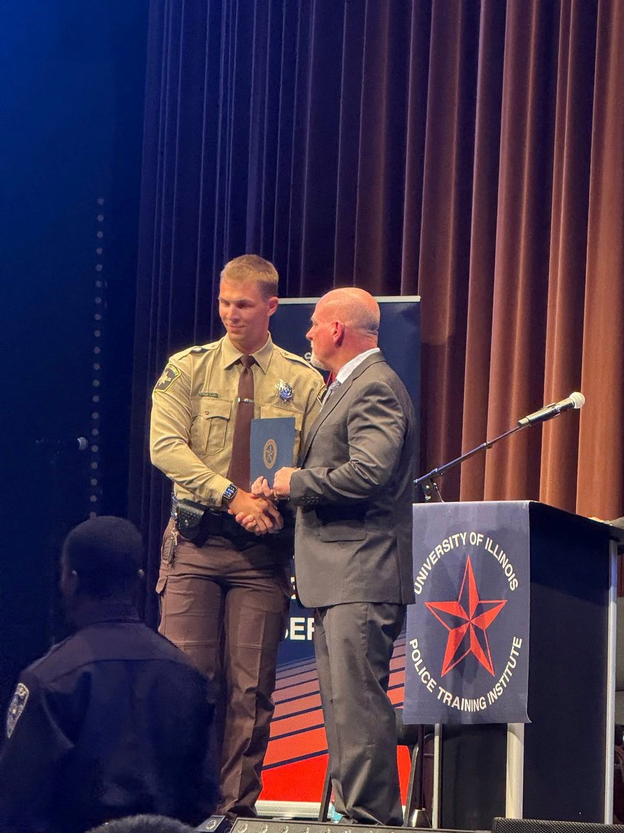 Patrol Cmdr A. Mackin attended the graduation ceremony at PTI in Champaign, IL yesterday, celebrating the newest member of the  Sheriff’s Office—Deputy A. Koprowski.

Dep Koprowski will now begin FTO Training. We are grateful to welcome him back to Kankakee County. Stay Safe!