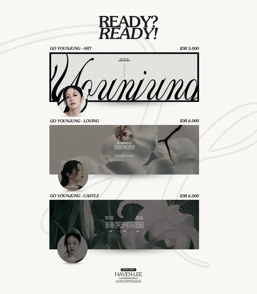 MadelnHaven's tweet image. ⠀ ⠀
A repost would be appreciated. 🤍

Hi! Haven ada beberapa layout ready stock Go Younjung!
🏷️ : IDR 5.000 - 6.000
📝 : Free retext &amp;amp; recolor
🛍️ : Take via DM

Go get yours now!! #zonaba #zonauang
⠀ ⠀