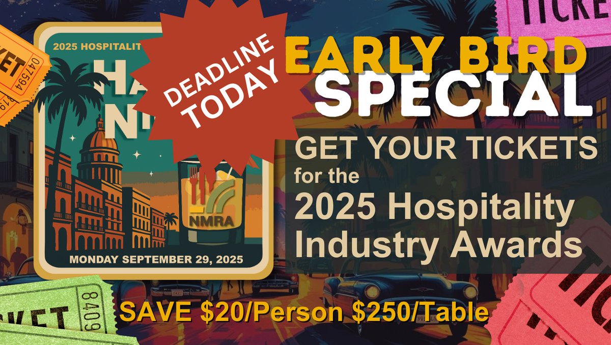 LAST CHANCE!! EARLY BIRD PRICING ENDS TODAY! Early Bird tickets are just $140 per person or $1,250 for a table of 10 — that’s a sizzling $20 off each seat, and $250 saved per table!

business.nmrestaurants.org/ap/Events/Regi…