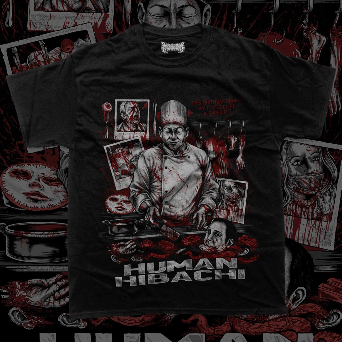 mario__cerrito's tweet photo. JUST DROPPED! Official licensed merchandise from of the original HUMAN HIBACHI. This is a limited run from @UnusualHorror! Grab yours. https://t.co/3X471KwCgA @Troma_Team @lloydkaufman @Turkeymanll @DebbieRochon https://t.co/SB3tXLkBdA